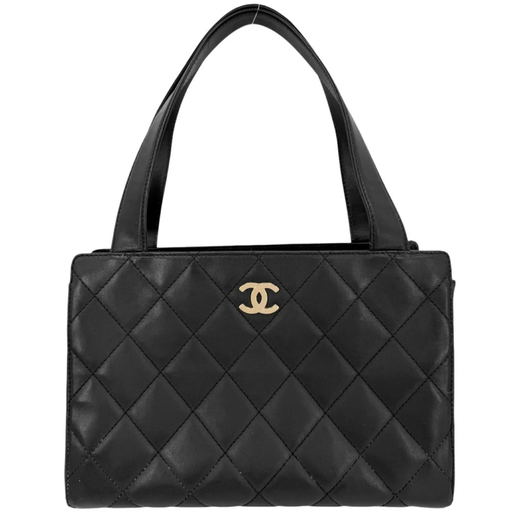 CHANEL Black Lambskin Leather Logo Tote Bag